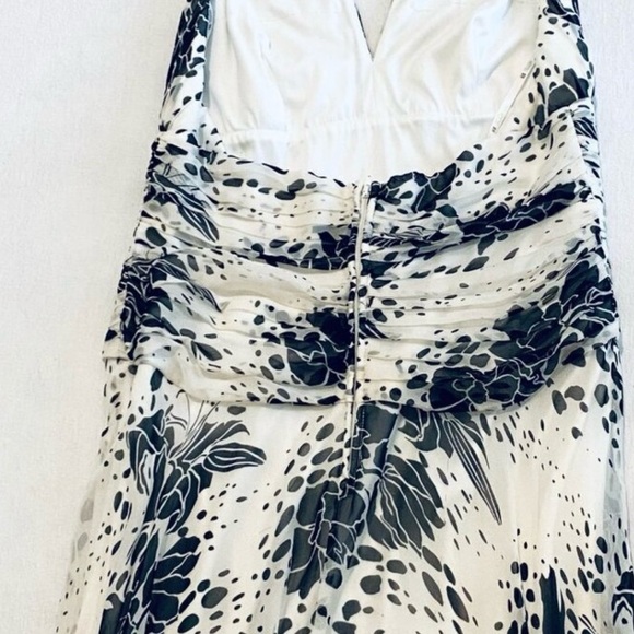 Tadashi silk halter dress Women’s 12 black white midi floral cocktail pleated. - Picture 7 of 14